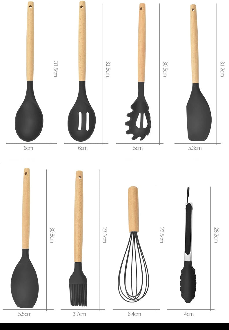 12 pièces d'ustensile de cuisine en silicone de différentes couleurs