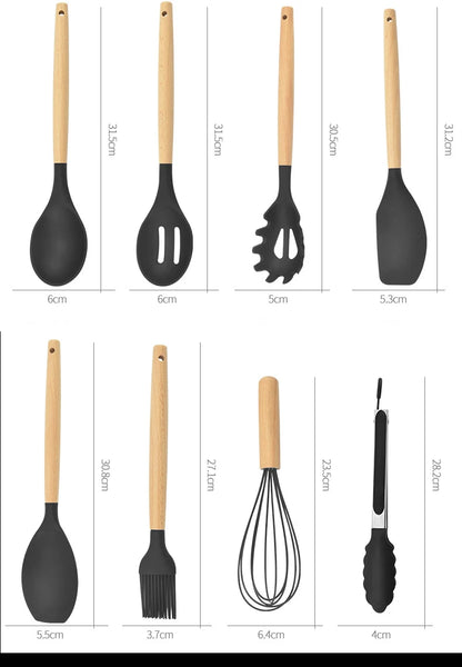 12 pièces d'ustensile de cuisine en silicone de différentes couleurs